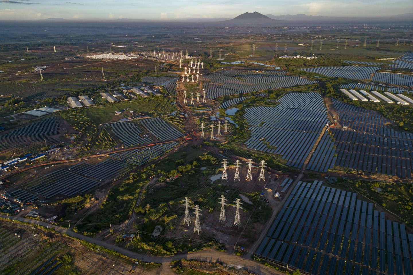 Aerial view of solar panels and grids in the Philippines