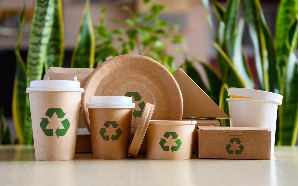 Recyclable packaging is lined up next to each other