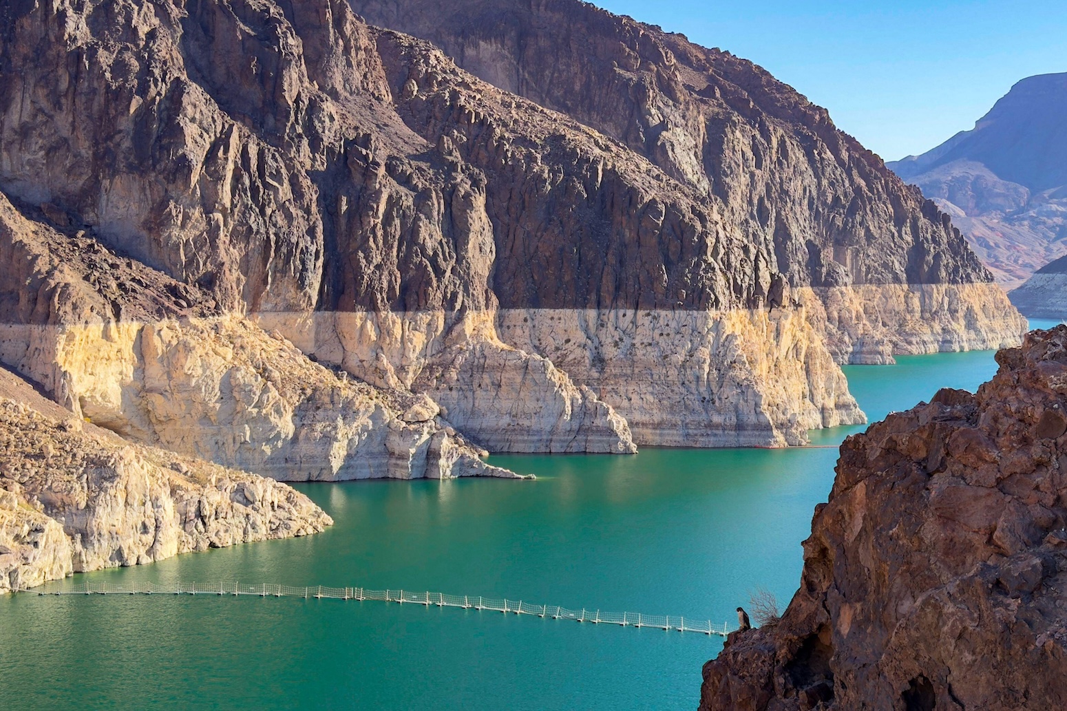 Elevated view of Lake Mead reservoir near Hoover Dam. Credit: Vitalii Onopriienko / Alamy Stock Photo