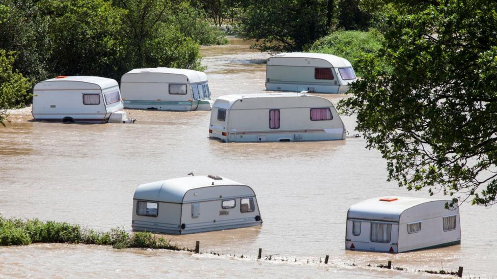 A flooded caravan site near Aberystwyth