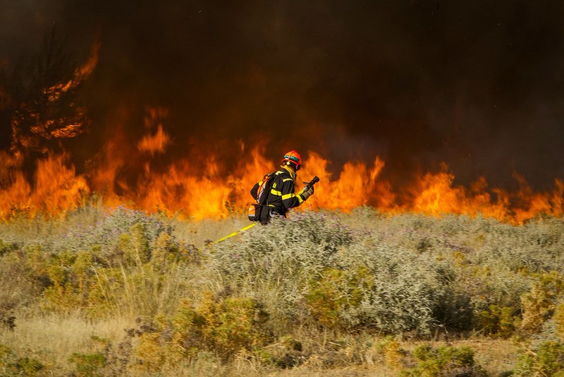 A European firefighter stands in front of flames in 2025 (Picture: Czech Civil Protection)