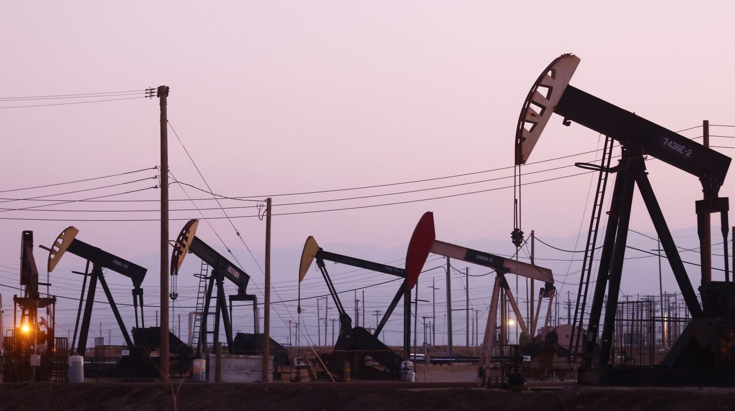 Pumpjacks operate in the Belridge oil field on November 03, 2021 near McKittrick, California. (Photo by Mario Tama/Getty Images)