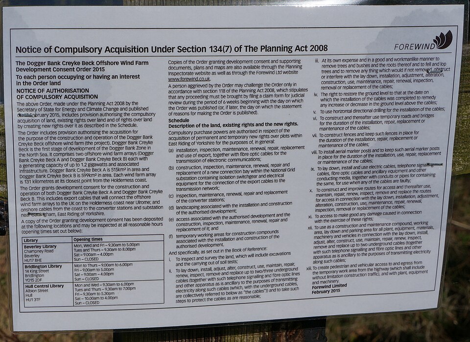 Notice about Dogger Bank, Creyke Beck Offshore Wind Farm (geograph 4399341).jpg
