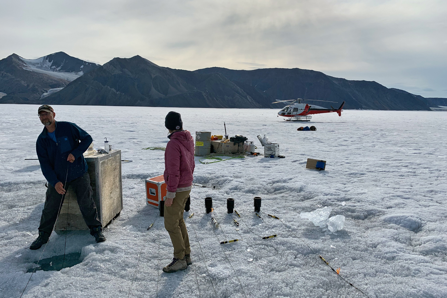 Derek Mueller pulling up the epishelf lake mooring. Image by Jérémie Bonneau.