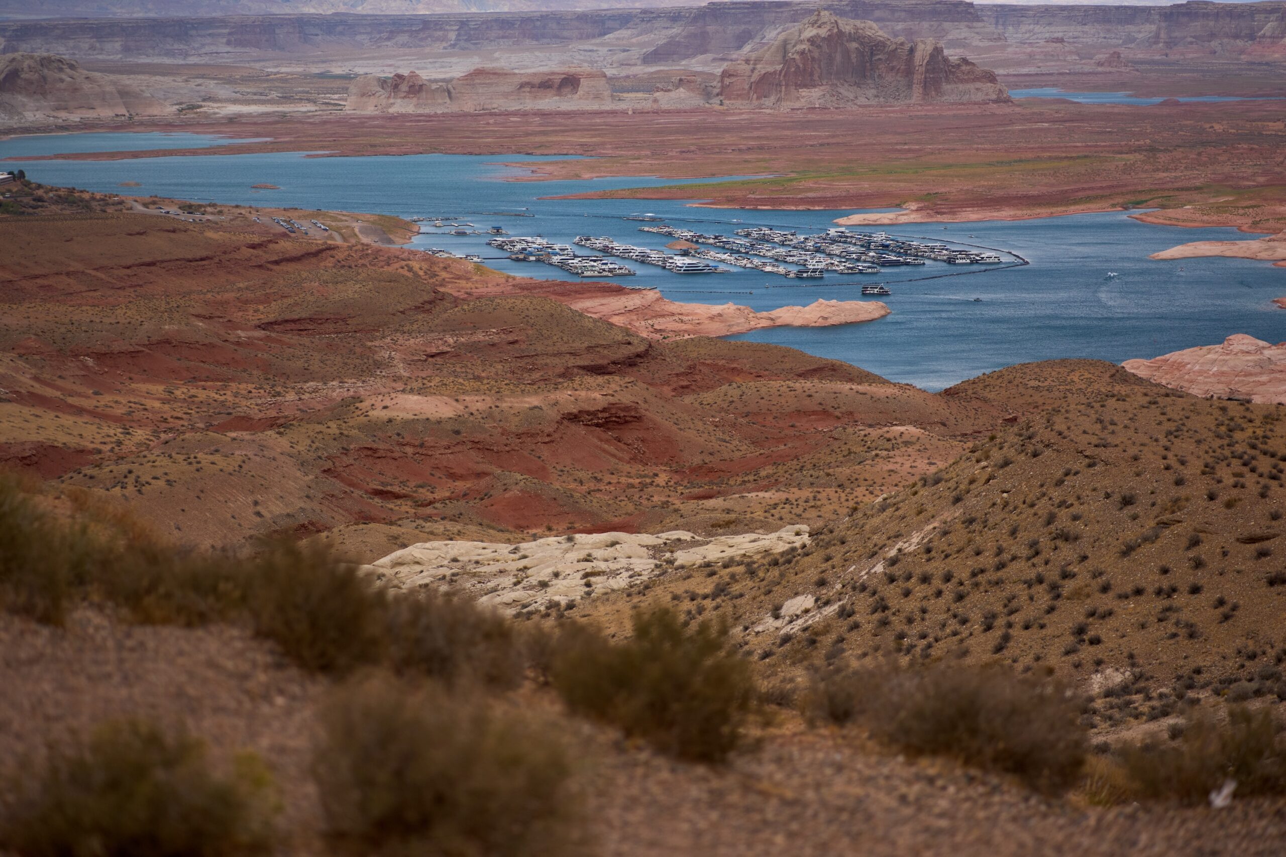 The Wahweap Marina floats on Lake Powell at the Glen Canyon National Recreation Area, Wednesday, July 15, 2026, near Page, Ariz. (AP Photo/John Locher)