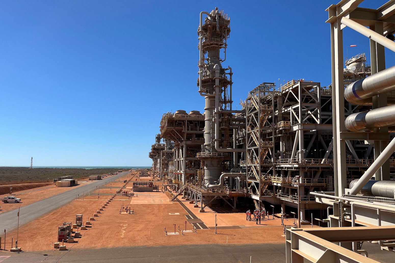 Chevron Australia’s Gorgon Project LNG plant on Barrow Island, Western Australia, which includes a carbon capture and storage system. Credit: Australian Associated Press / Alamy Stock Photo