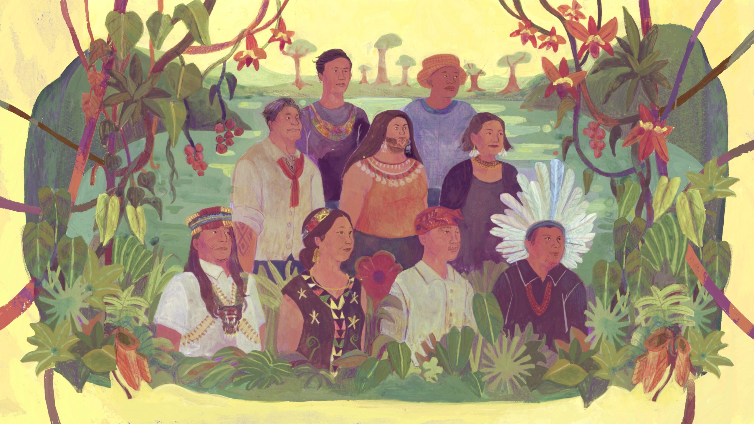 Indigenous representatives interviewed by Mongabay. Illustration by Nadiyah Suyatna.