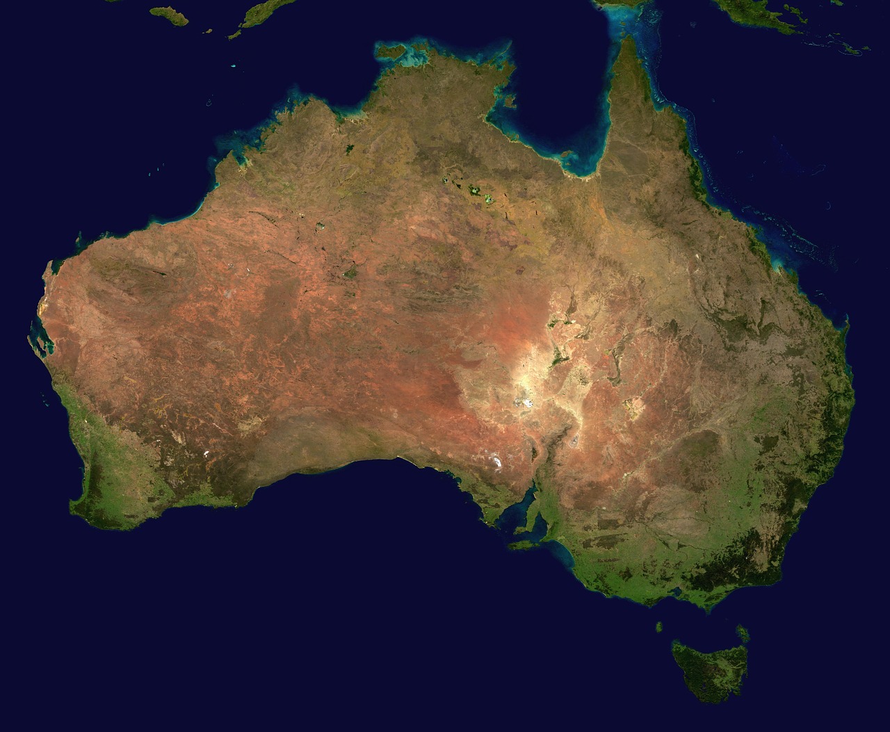 australia, continent, nature, geography, map, ocean, pacific ocean, satellite image