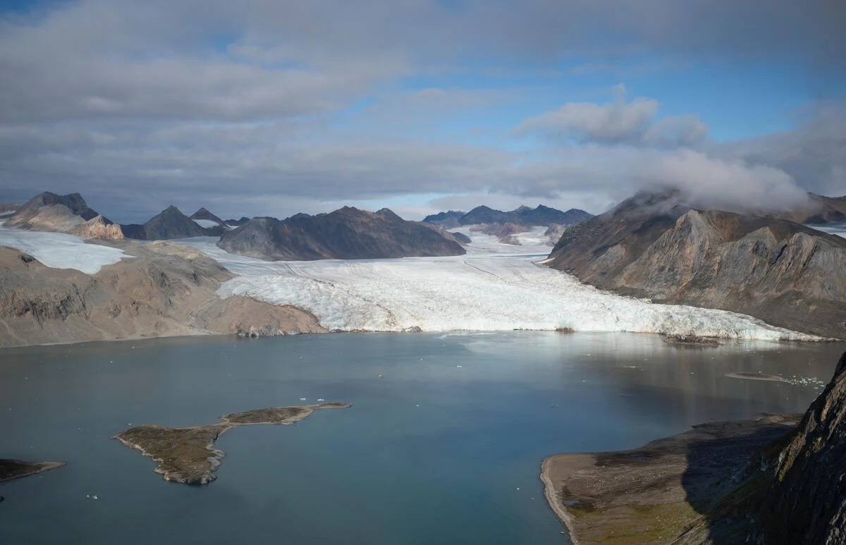 The Blomstrandbreen glacier in NY Alesund, Svalbard. Greenpeace has commissioned photographer Christian Aslund to continue a project he began in 2002 - to carry out visual research of glaciers in Svalbard and document their retreat over time. While sailing aboard the Greenpeace vessel ‘Witness’, Asl