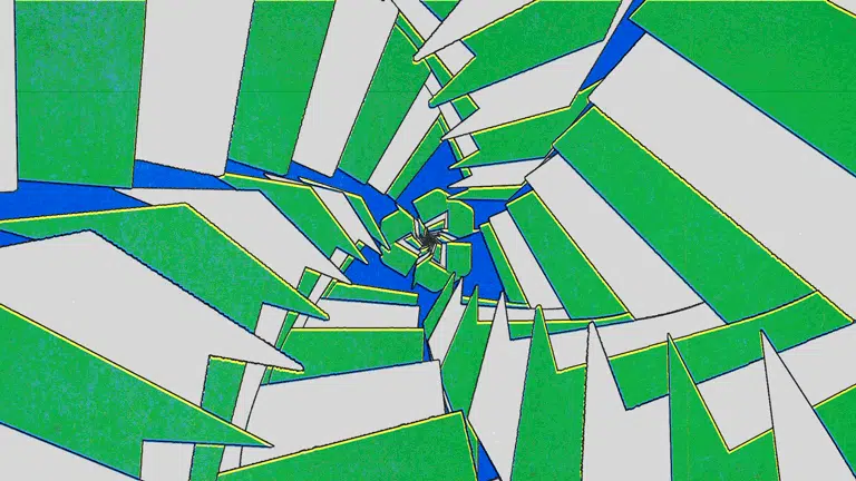 Animation of an infinite zoom through layers of recycling symbols