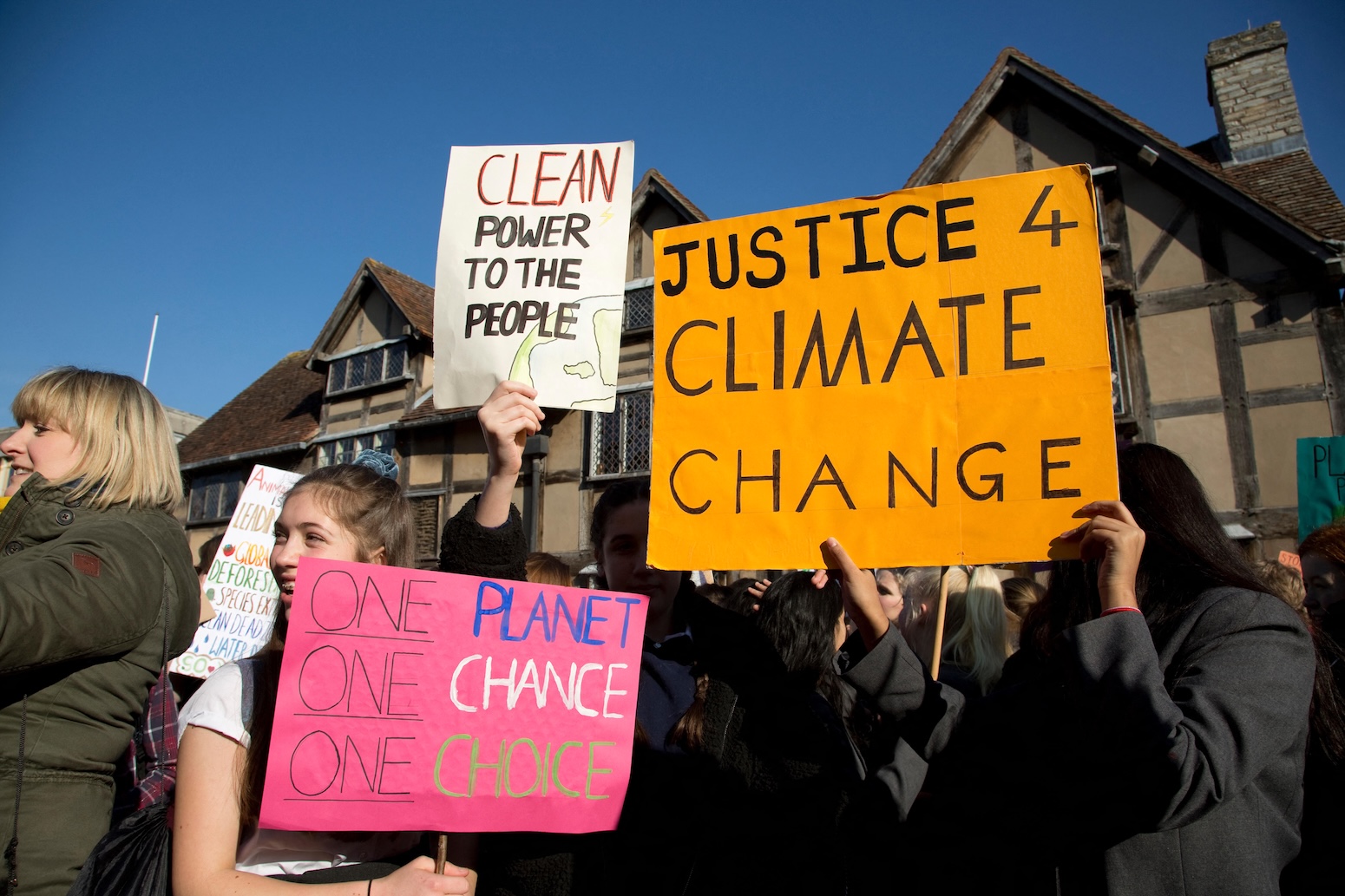Climate protest in Stratford-upon Avon, UK, on 15 Feb 2019. Credit: Mark Boulton / Alamy Stock Photo