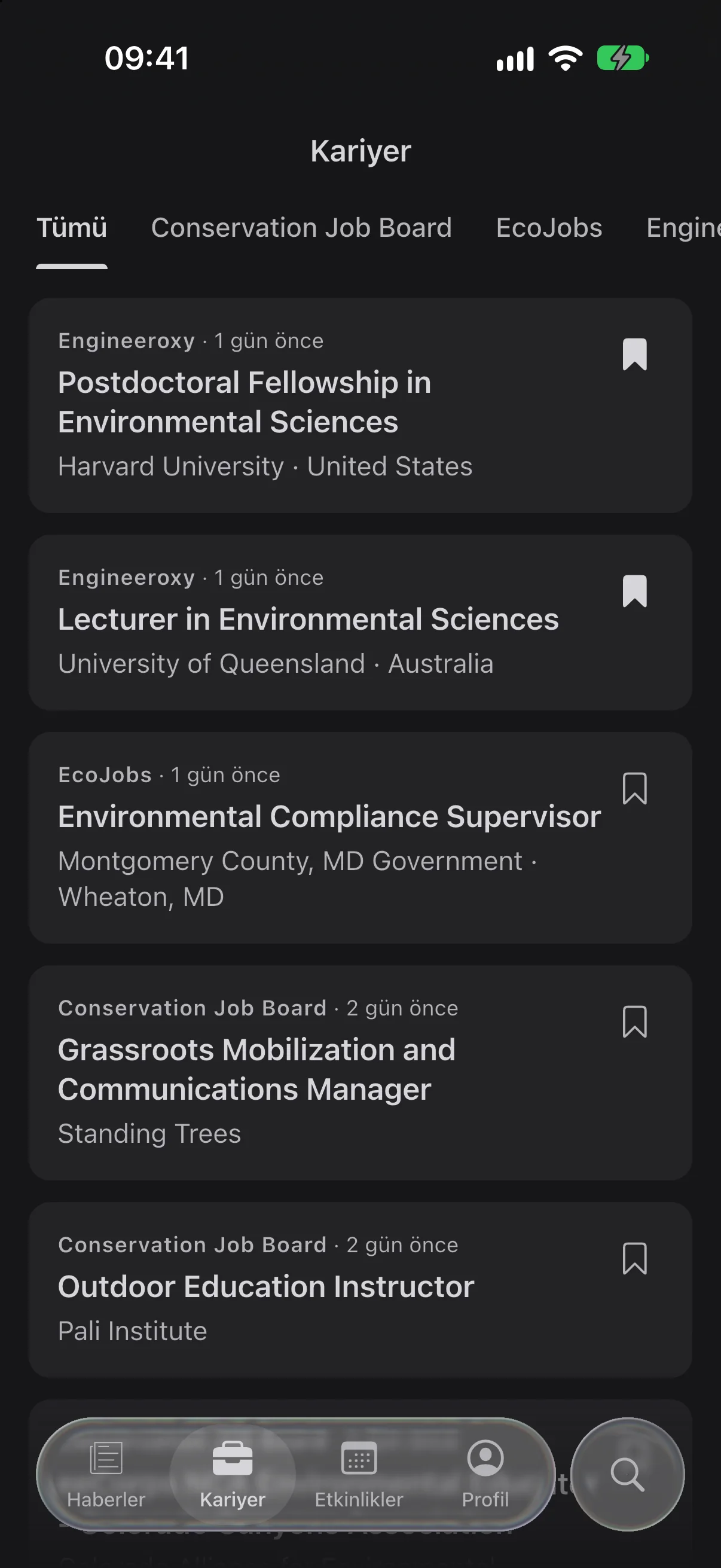 iPhone'da EnviroNews kariyer ilanları