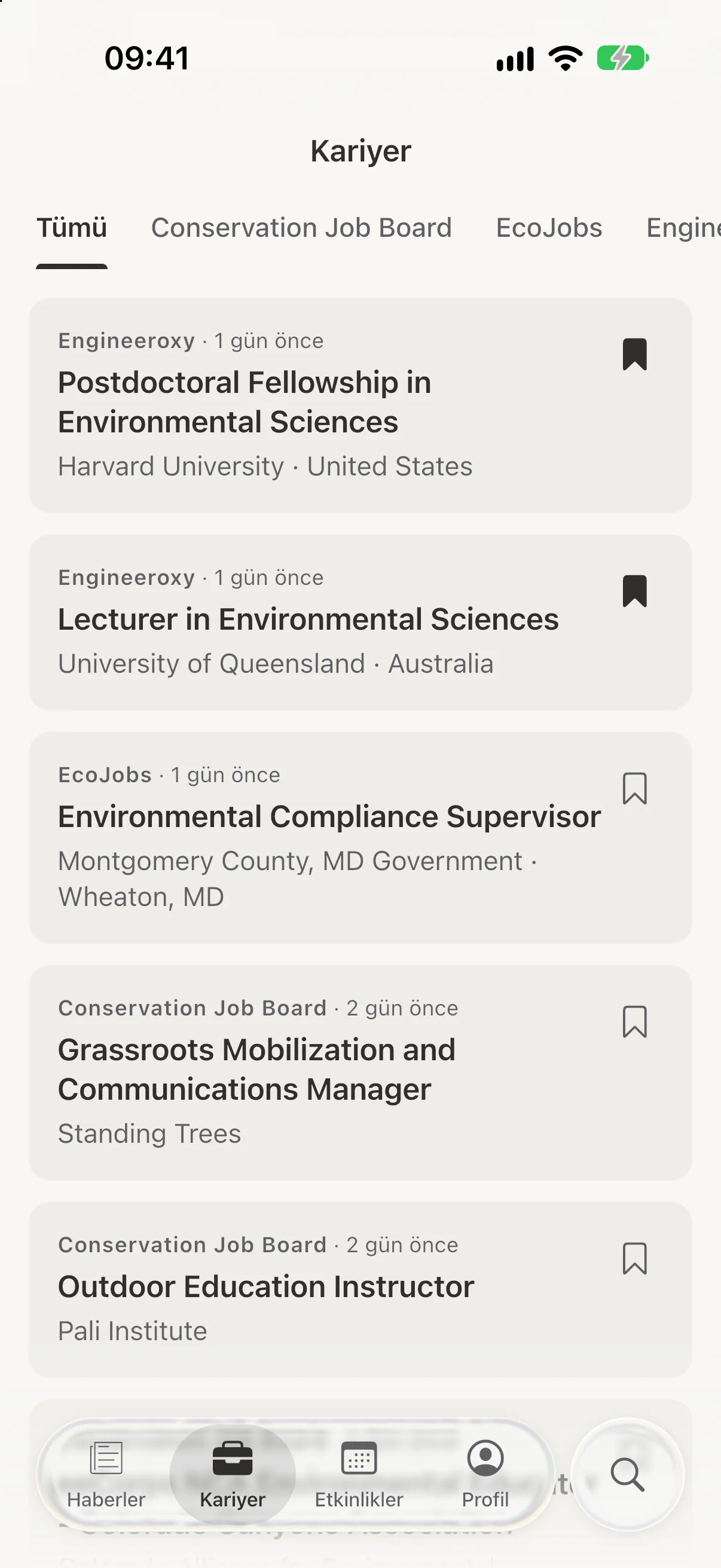iPhone'da EnviroNews kariyer ilanları