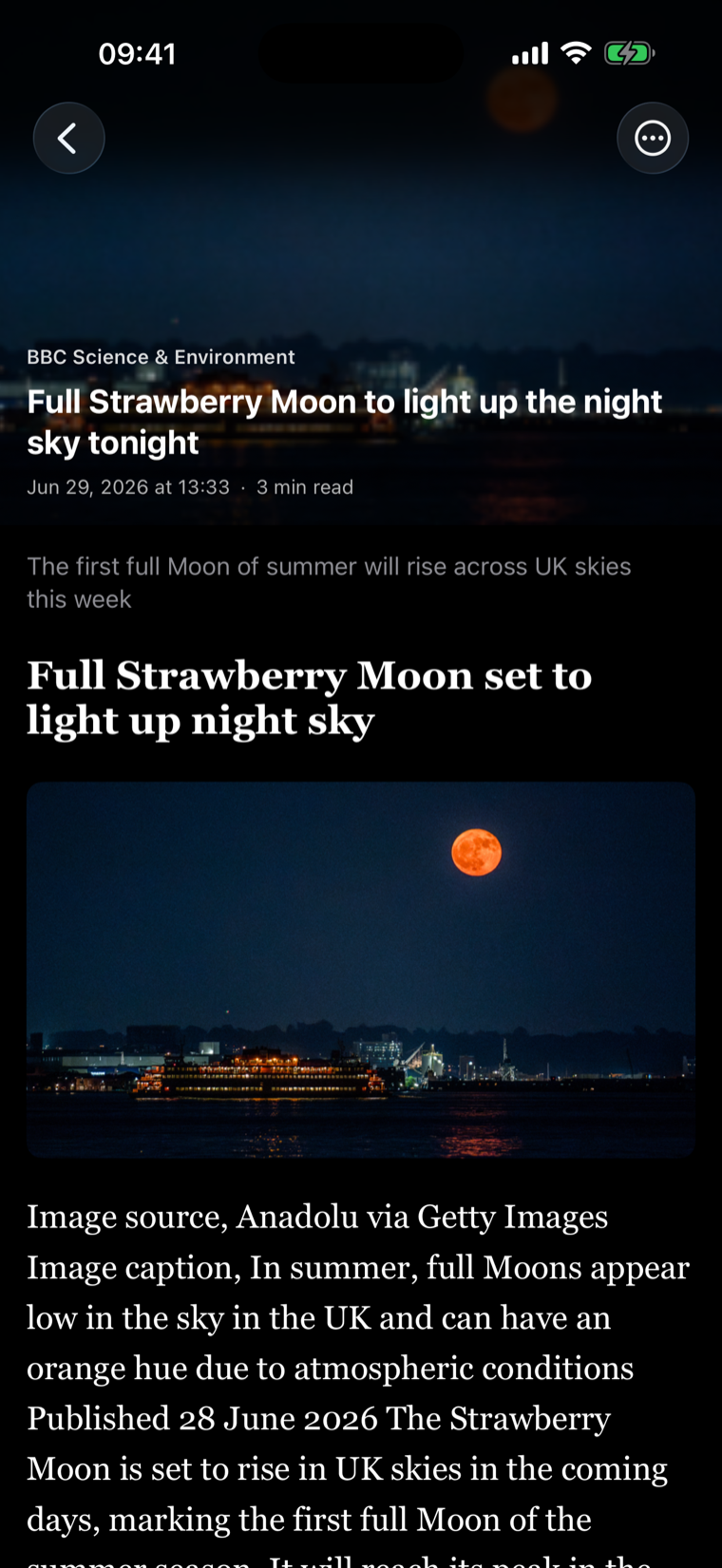 iPhone'da EnviroNews okuyucu görünümü, tam makale